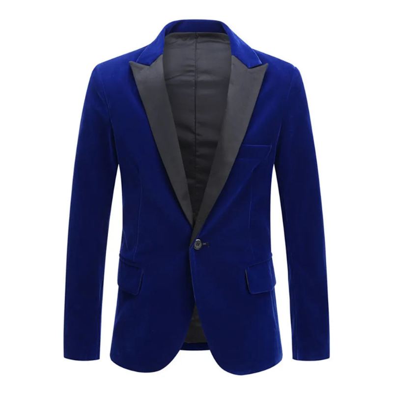 Blazer En Velours Pour Hommes Veste À Simple Boutonnage Smoking Formel Marié Robe De Soirée De Mariage Costume D'affaires Décontracté - Noir