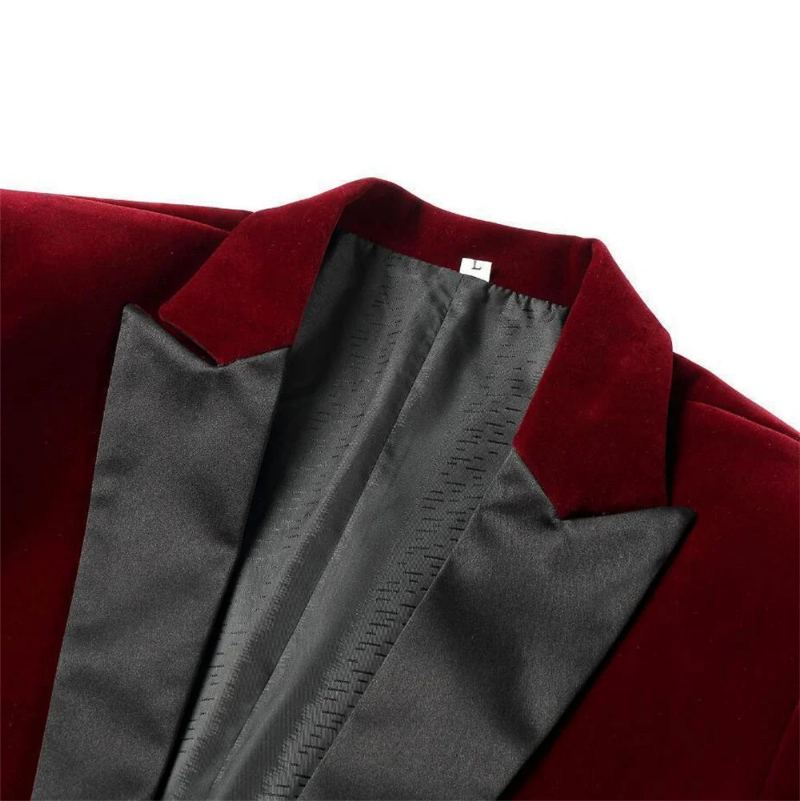 Blazer En Velours Pour Hommes Veste À Simple Boutonnage Smoking Formel Marié Robe De Soirée De Mariage Costume D'affaires Décontracté - Noir