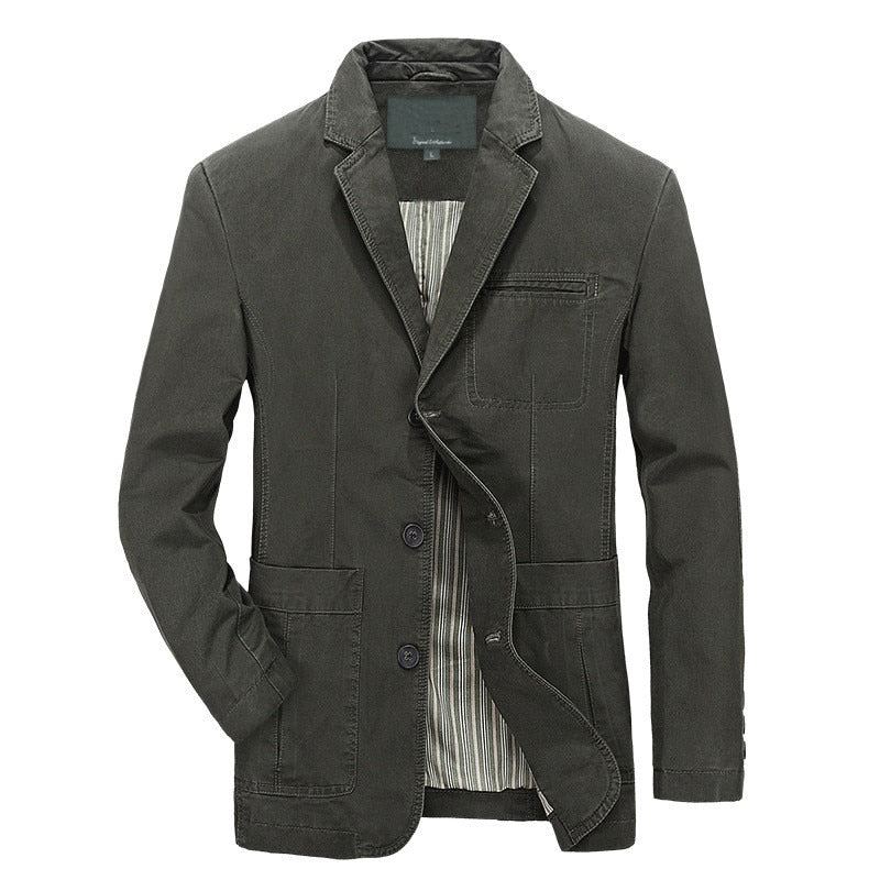 Blazer Veste Hommes Coton Lavé Costume Manteaux Décontracté Coupe Ajustée Luxe Affaires Vêtements D'extérieur Militaire Bomber Vestes - Noir