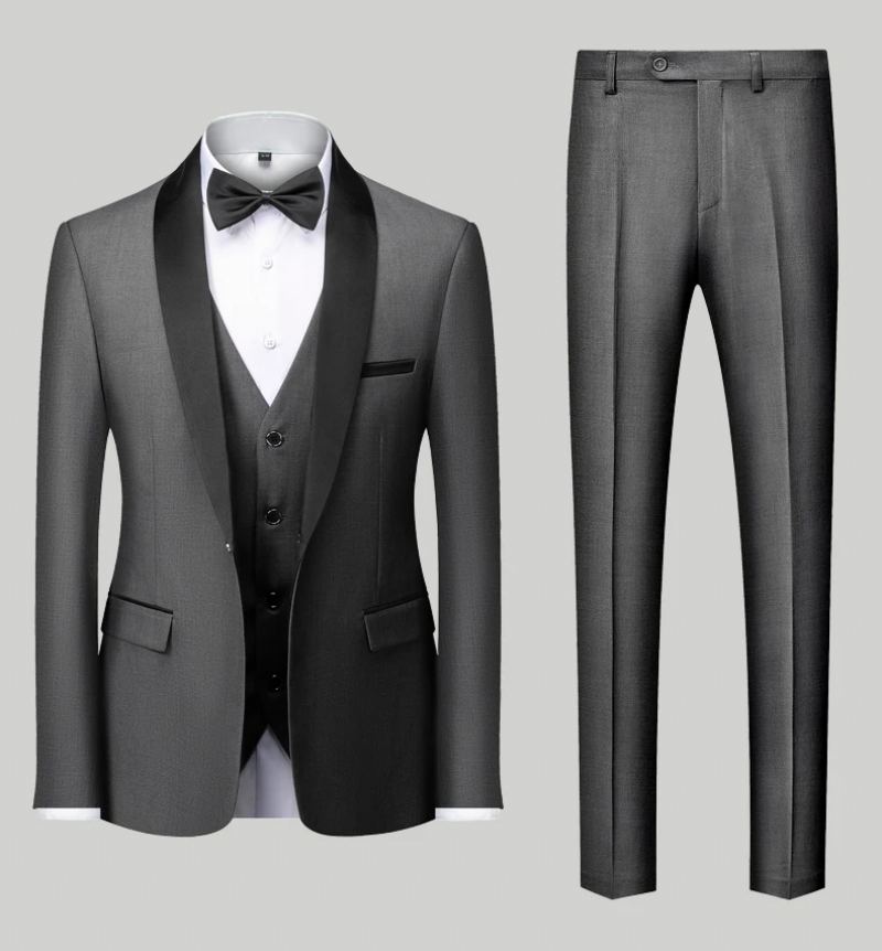 Costume D'affaires Décontracté Pour Hommes Blazer Gilet Pantalon Robe De Mariée De Fête - Noir