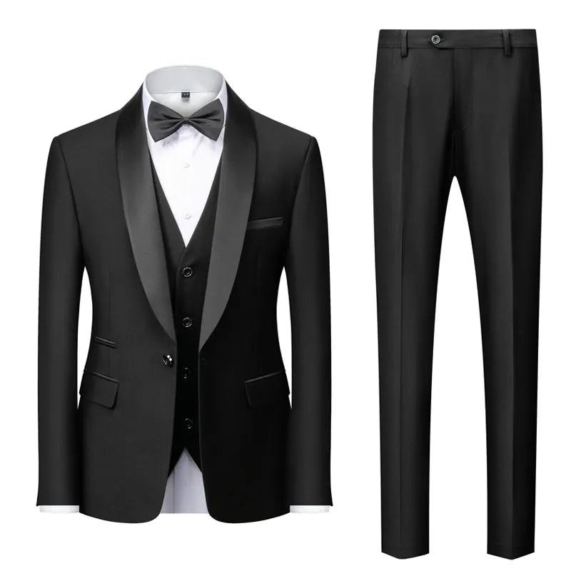 Costume D'affaires Décontracté Pour Hommes Blazer Gilet Pantalon Robe De Mariée De Fête - Noir