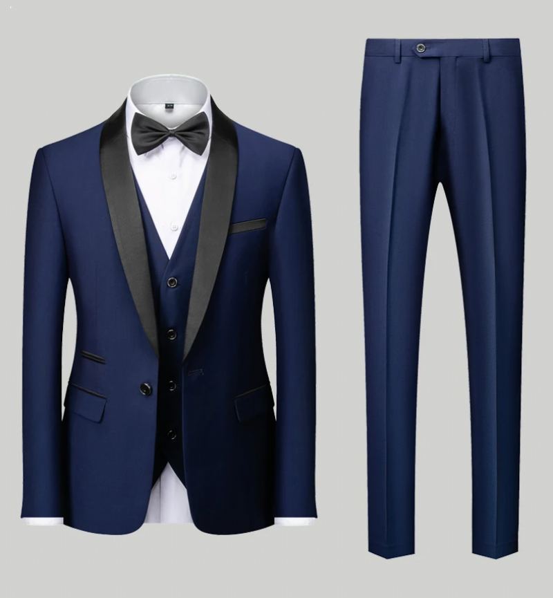 Costume D'affaires Décontracté Pour Hommes Blazer Gilet Pantalon Robe De Mariée De Fête - Noir