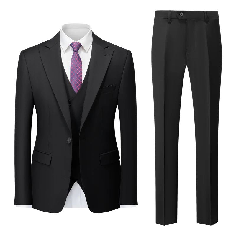 Costume De Bureau Formel Pour Hommes Robe De Mariée Blazer De Fête Manteau À La Taille Pantalon - Noir