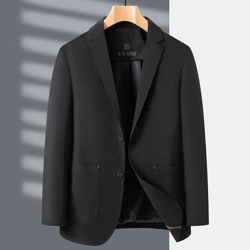 Costume Décontracté Pour Hommes Mince Coupe Cintrée Solide Sans Couture Anti-rides Petite Veste De Printemps Et Automne - Noir