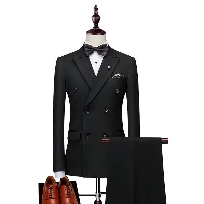 Costume À Double Boutonnage Pour Hommes Dernière Conception De Pantalon Et Manteau Coupe Cintrée Costumes De Mariage - Noir