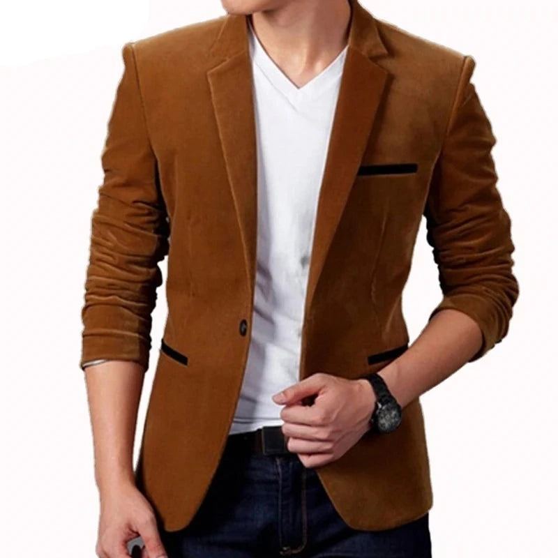 Costume Homme Blazers Manteau Solide Masculin Coupe Ajustée Printemps Automne Formel Mariage Réunion - Kaki