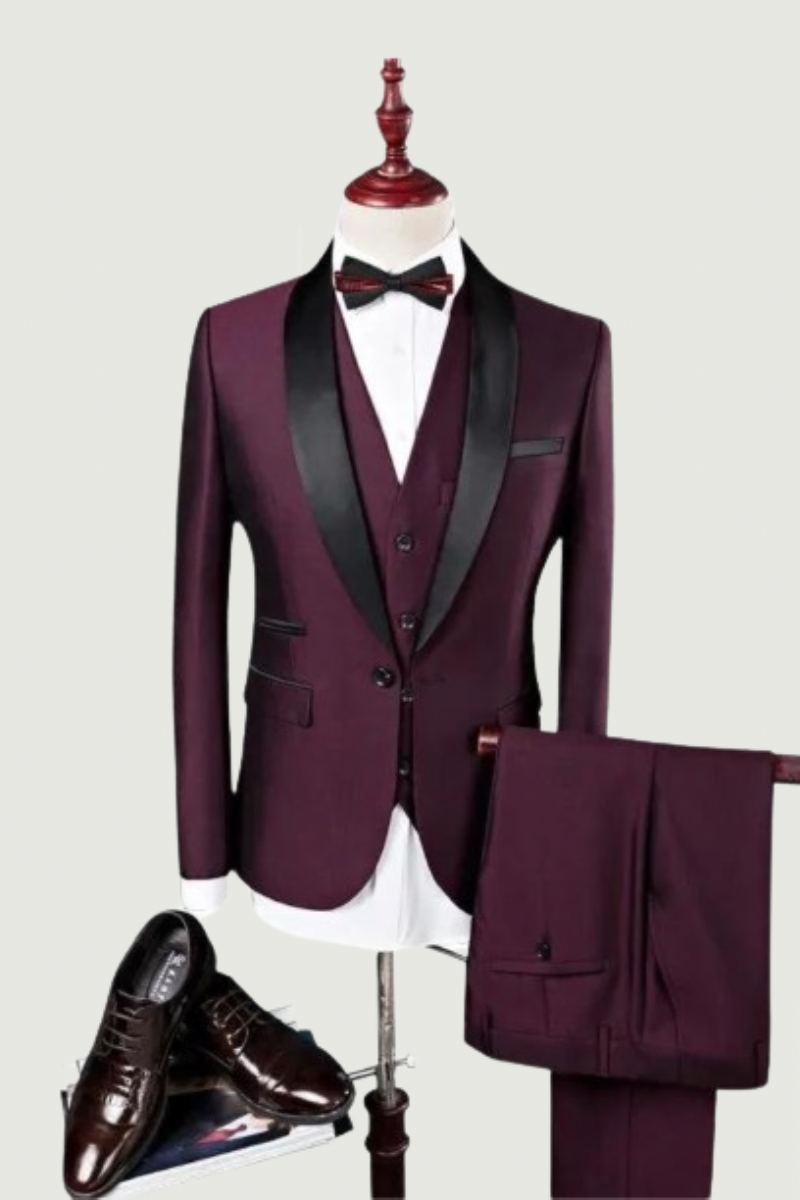 Costume Homme Costumes De Mariage Pour Hommes Col Châle Coupe Ajustée Bordeaux Bleu Royal Smoking