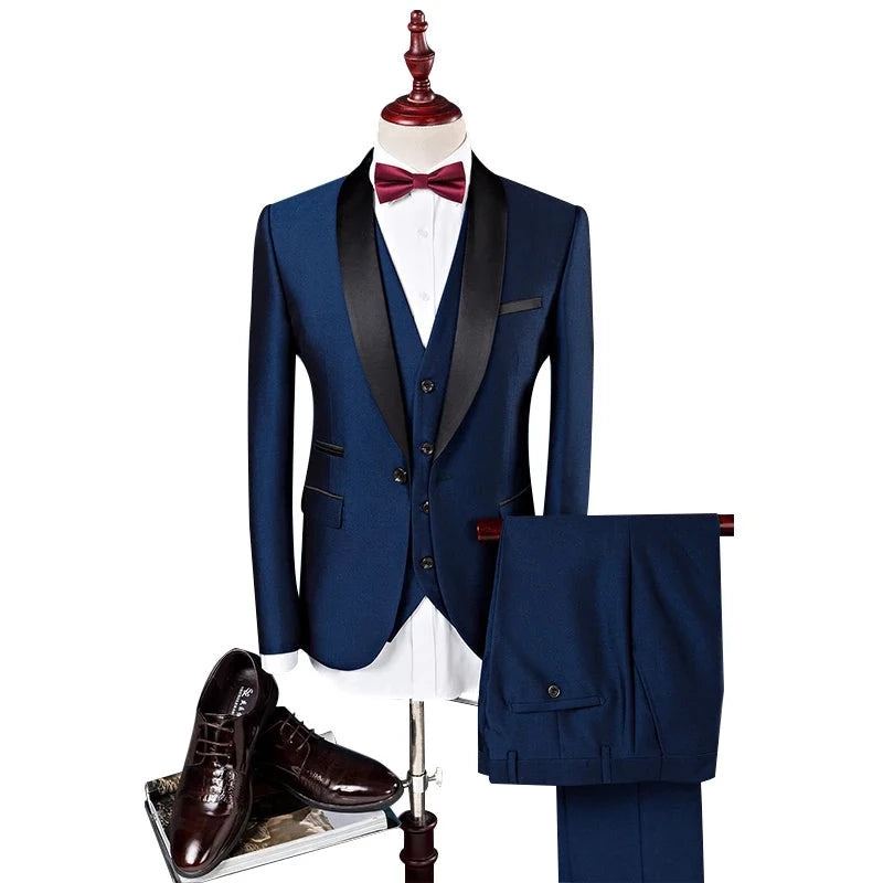 Costume Homme Costumes De Mariage Pour Hommes Col Châle Coupe Ajustée Bordeaux Bleu Royal Smoking - Bleu