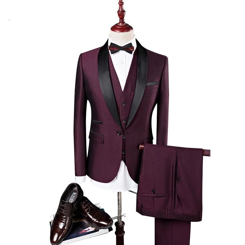 Costume Homme Costumes De Mariage Pour Hommes Col Châle Coupe Ajustée Bordeaux Bleu Royal Smoking - Bleu