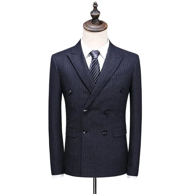 Costume En Laine À Double Boutonnage Pour Hommes Coupe Cintrée Costumes Formels D'affaires Mariage Sur Mesure - Noir