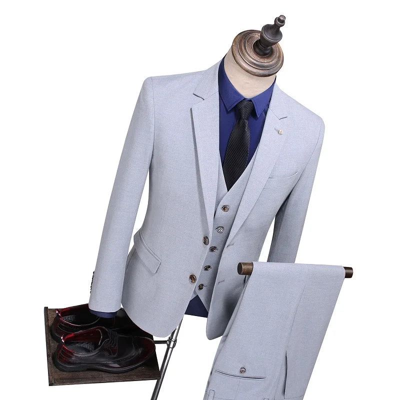 Costumes D'affaires Pour Hommes Coupe Régulière Smokings De Bal Solide Les Mariés Fête De Mariage - Gris