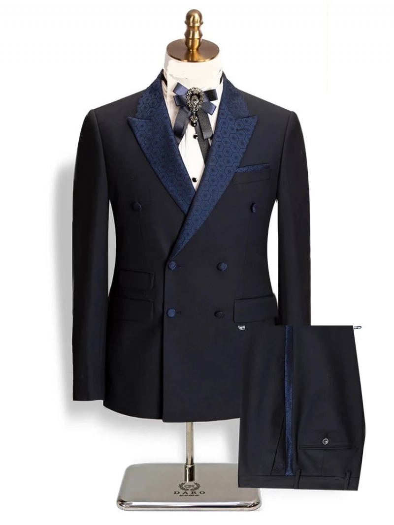 Costumes Pour Hommes Blazer Coupe Cintrée Pantalon Sur Mesure Luxe Fête D'affaires Mariage Tuxedos - Noir