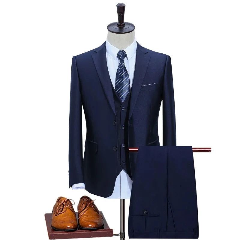 Costumes Pour Hommes Slim Fit Personnalisé Smoking Robe D'affaires Costume De Mariage Blazer - Bleu