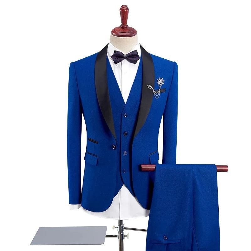 Costumes De Mariage Pour Hommes Bordeaux Noir Bleu Kaki Costume De Marié Coupe Cintrée Col Châle De Bal - Noir