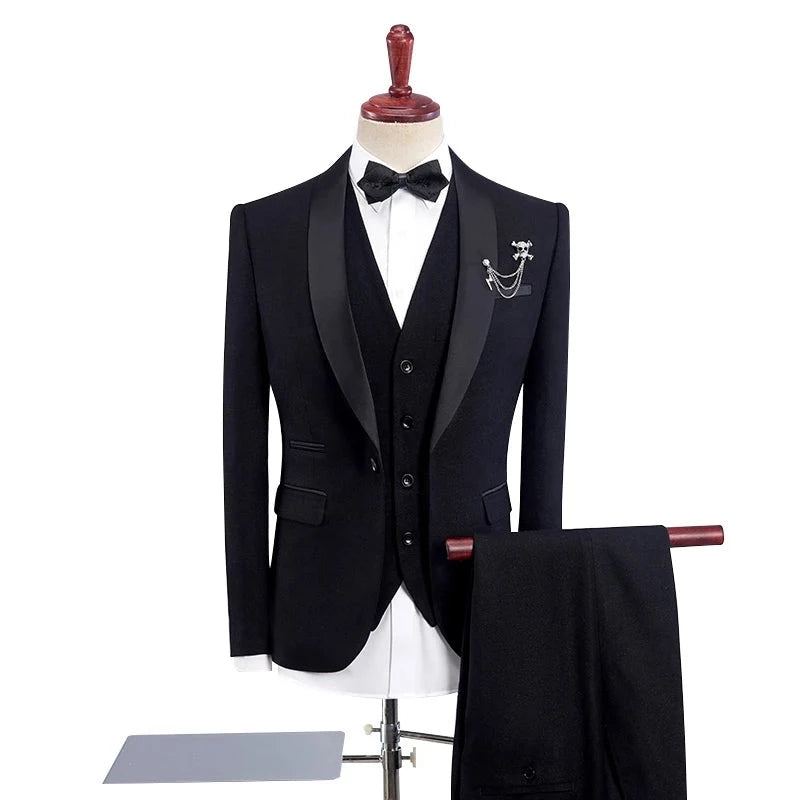 Costumes De Mariage Pour Hommes Bordeaux Noir Bleu Kaki Costume De Marié Coupe Cintrée Col Châle De Bal - Noir