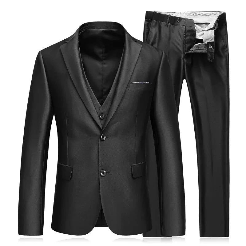 Costumes Slim Fit Pour Hommes Revers Cranté Business Mariage Marié Loisirs Smoking Dernières Conceptions De Pantalons Et De Manteaux - Noir