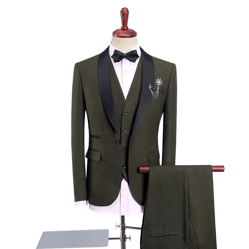 Costumes De Smoking De Mariage Pour Hommes Avec Pantalon Design Noir Châle Revers Coupe Ajustée Costume Bleu Bordeaux - Bleu