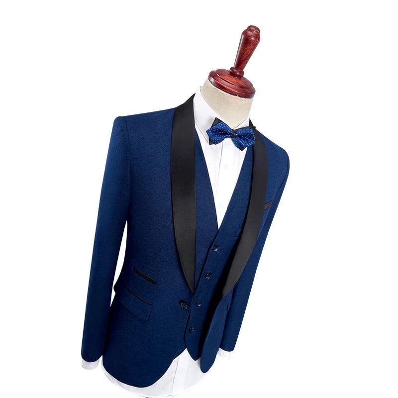 Costumes De Smoking De Mariage Pour Hommes Avec Pantalon Design Noir Châle Revers Coupe Ajustée Costume Bleu Bordeaux - Bleu