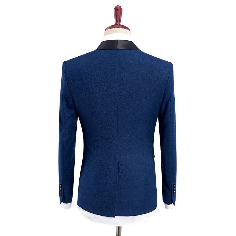 Costumes De Smoking De Mariage Pour Hommes Avec Pantalon Design Noir Châle Revers Coupe Ajustée Costume Bleu Bordeaux - Bleu