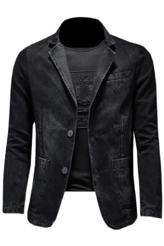 Denim Blazer Hommes Jean Coupe Ajustée Cowboy Manteaux Loisirs Costume Veste Décontracté Manteau Simple Bouton Nouveau