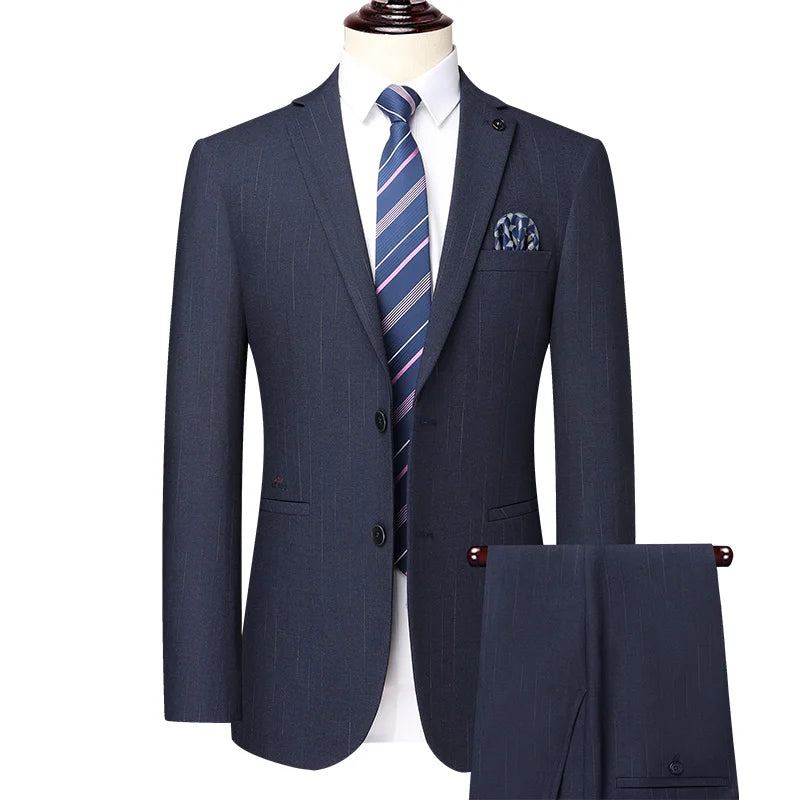 Ensemble 2 Pièces Pour Hommes D'affaires Belle Tendance Assorti À Tout Nœud Fin Mariage Coupe Slim Fendu - Bleu Foncé