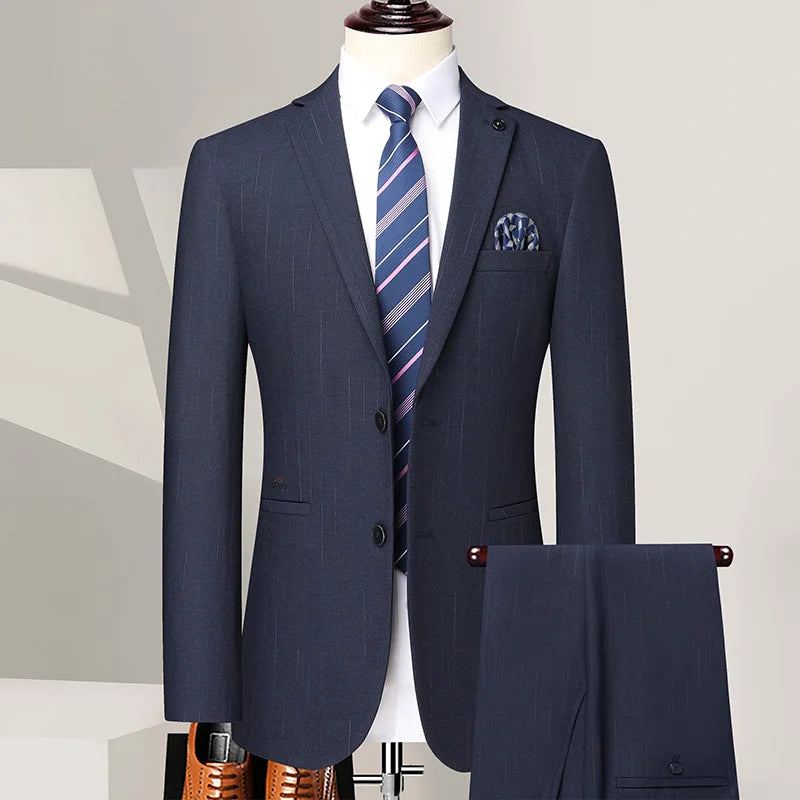 Ensemble 2 Pièces Pour Hommes D'affaires Belle Tendance Assorti À Tout Nœud Fin Mariage Coupe Slim Fendu - Bleu Foncé