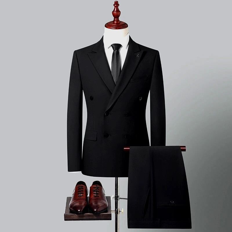 Ensemble De Robe De Meilleur Homme De Mariage Élégant Et Confortable À Double Boutonnage - Noir