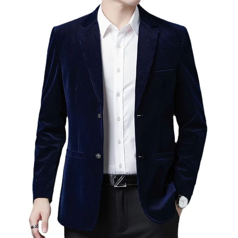 Homme Costume Décontracté Vestes Blazer Pour Hommes Mariage Vêtement D'extérieur Près Du Corps Mèche Blazers Manteaux Élégants - Bleu Marine