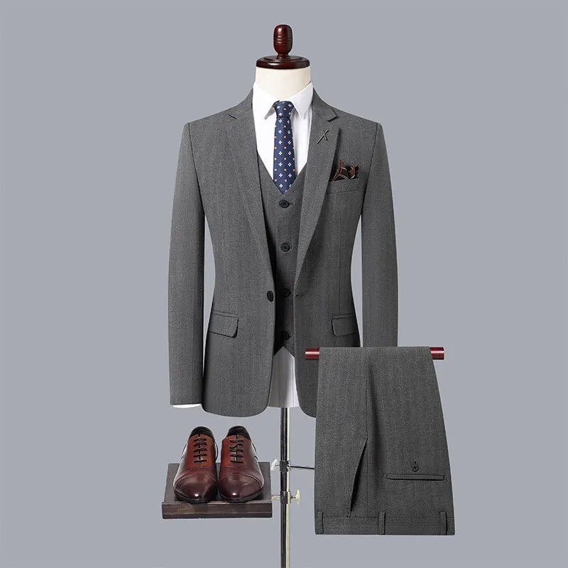 Hommes Britannique Mince Formel Classique Gentleman Blazer Mâle Solide Costumes Décontractés - Gris Clair