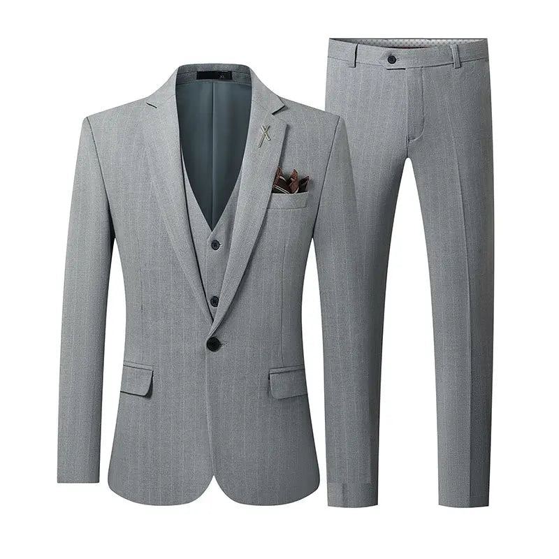 Hommes Britannique Mince Formel Classique Gentleman Blazer Mâle Solide Costumes Décontractés - Gris Clair