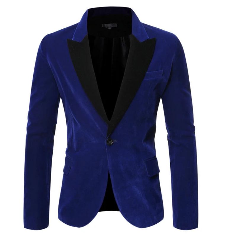 Hommes Costume Veste Blazer Décontracté Patchwork Couleur Un Bouton - Bleu