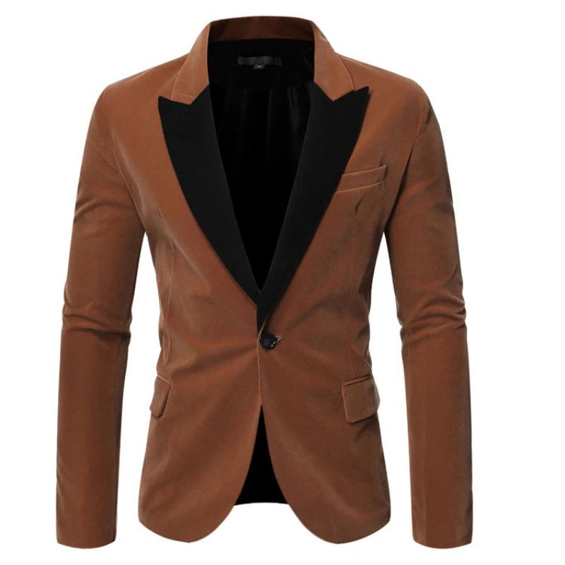 Hommes Costume Veste Blazer Décontracté Patchwork Couleur Un Bouton - Bleu