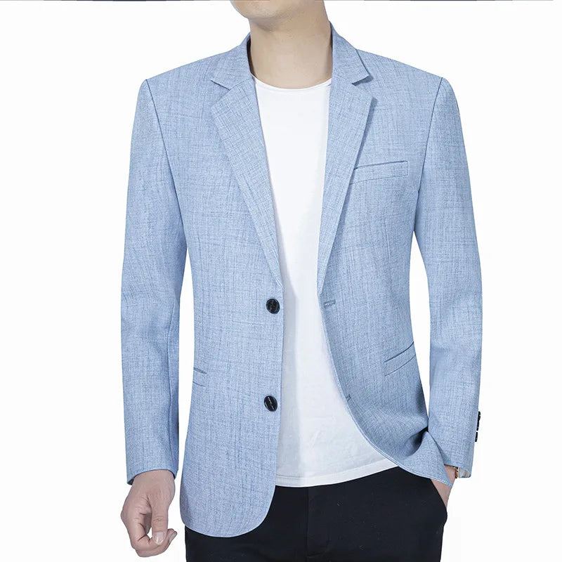 Hommes Costume Veste Mince Blazers Printemps Automne Solide D'affaires Décontracté Vêtements Blazer Manteaux - Bleu Clair