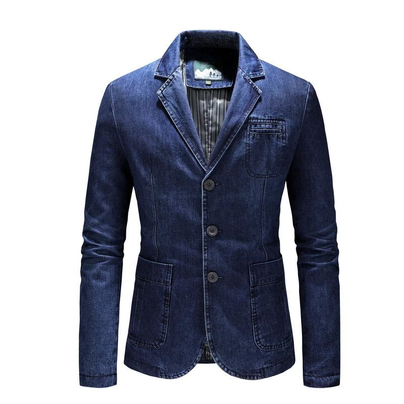 Hommes Denim Blazers Mâle Manteau Surdimensionné Printemps Automne Jolie Blazer Vêtements Veste D'extérieur - Bleu