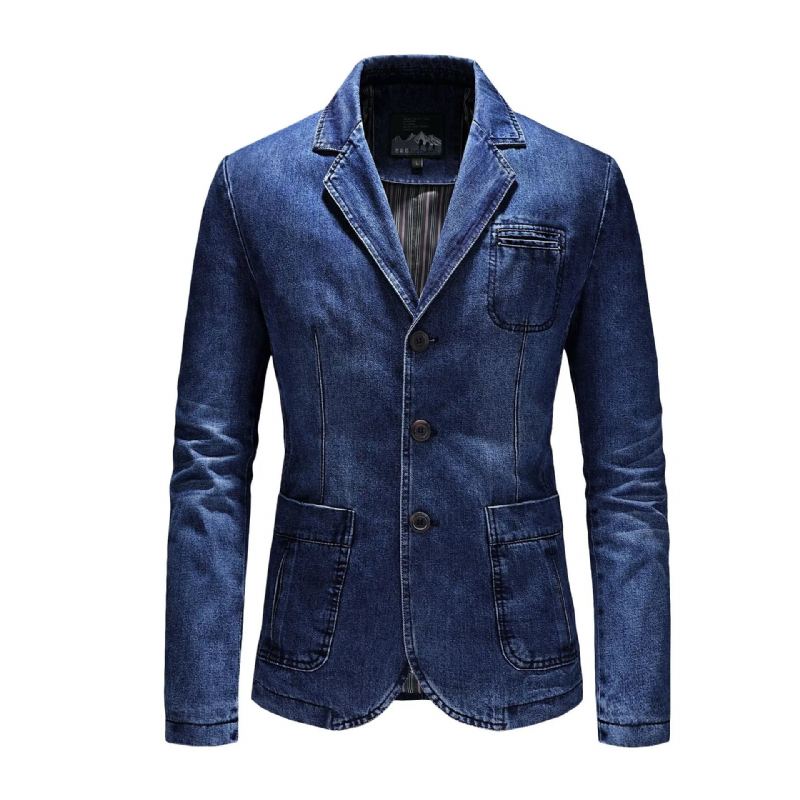 Hommes Denim Blazers Mâle Manteau Surdimensionné Printemps Automne Jolie Blazer Vêtements Veste D'extérieur - Bleu