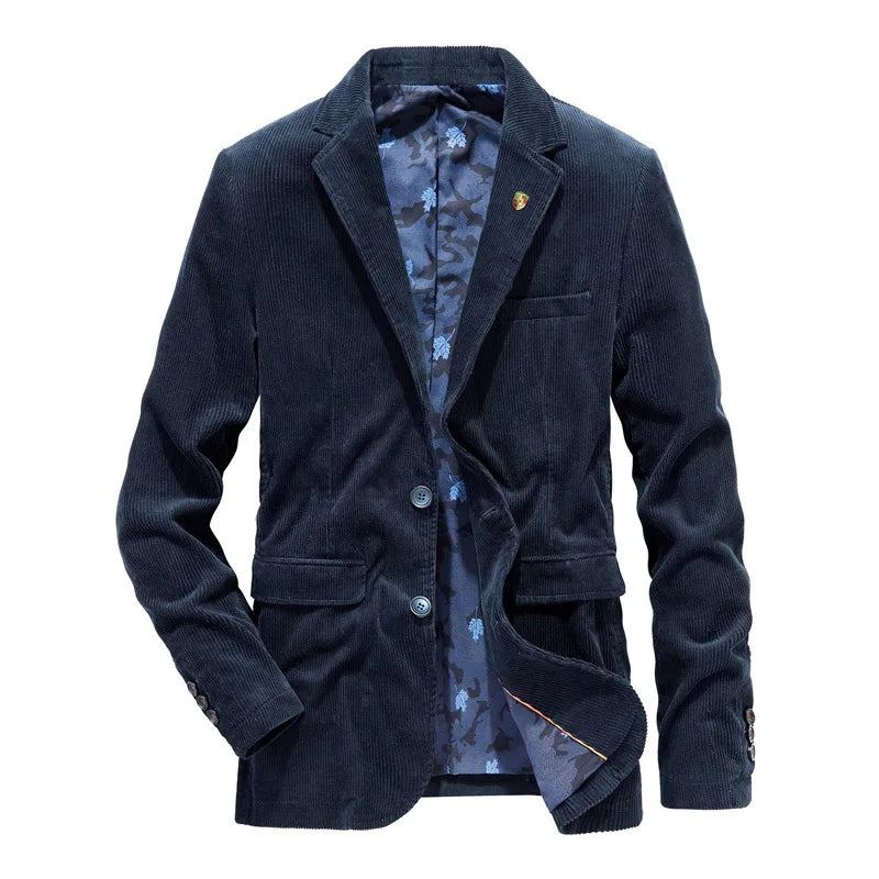 Hommes Velours Côtelé Blazer Surdimensionné Mâle Costume Veste Solide Blazers Occasionnels Vêtements Loisirs Manteaux - Bleu