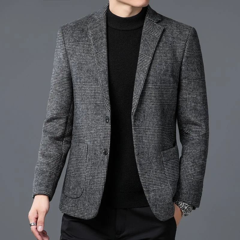 Laine Chaude Hommes Pour Blazer Automne Hiver Smart Décontracté Classique Simple Boutonnage - Gris