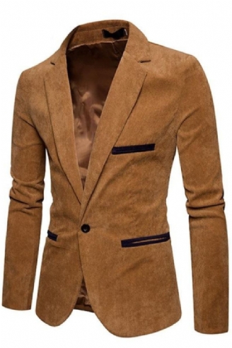 Nouveau Décontracté Hommes Blazer Velours Côtelé Patchwork Affaires Un Bouton Coupe Ajustée Costumes Veste Blazers