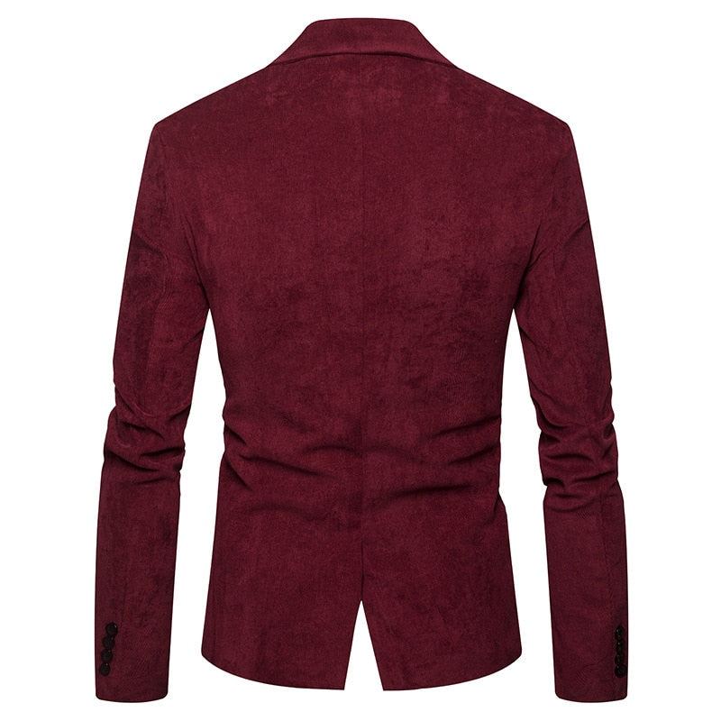 Nouveau Décontracté Hommes Blazer Velours Côtelé Patchwork Affaires Un Bouton Coupe Ajustée Costumes Veste Blazers - Kaki