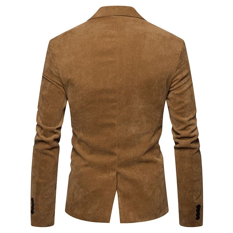 Nouveau Décontracté Hommes Blazer Velours Côtelé Patchwork Affaires Un Bouton Coupe Ajustée Costumes Veste Blazers - Kaki