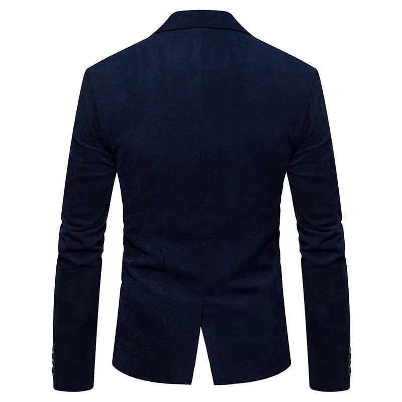 Nouveau Décontracté Hommes Blazer Velours Côtelé Patchwork Affaires Un Bouton Coupe Ajustée Costumes Veste Blazers - Kaki