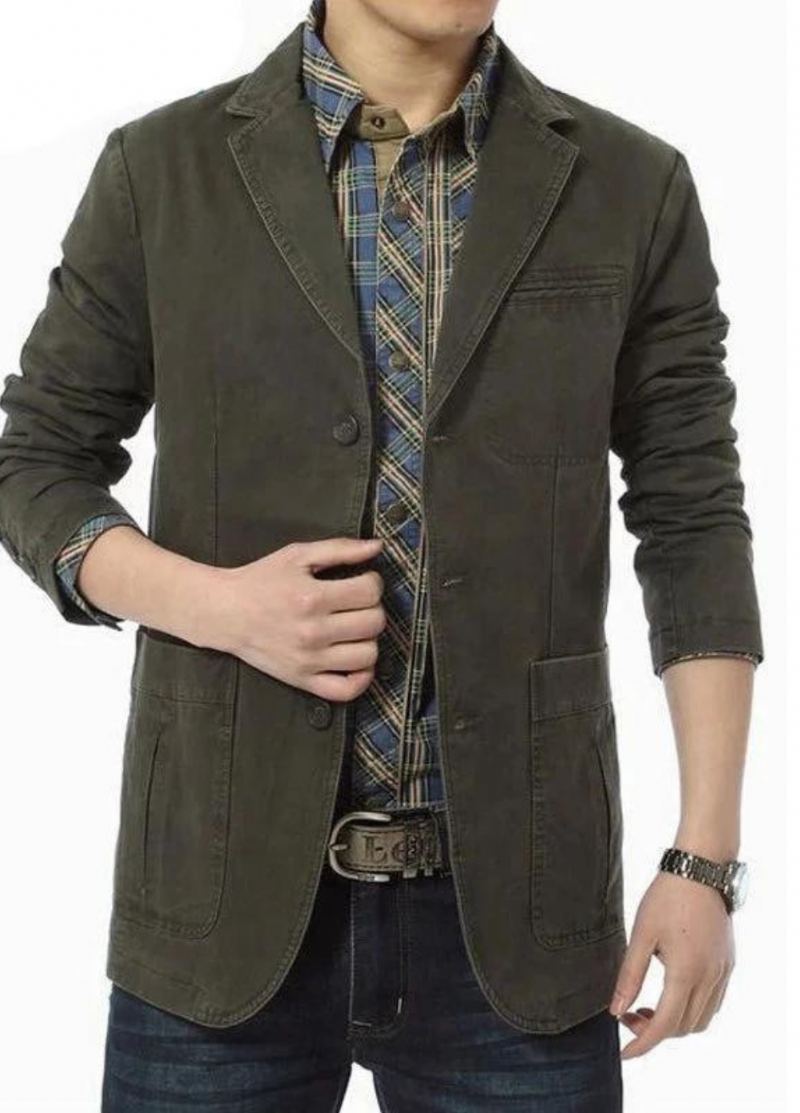 Printemps Automne Blazer Hommes Décontracté Coton Denim Vestes Coupe Ajustée Luxe Costume Manteau Armée Militaire Vêtements D'extérieur