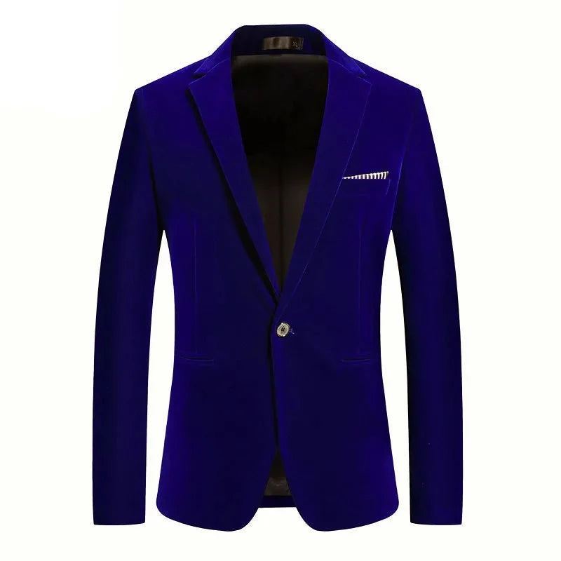 Veste De Costume Pour Hommes D'affaires Décontractée Robe De Mariée En Velours Doré Blazer De Manteau De D'hôte - Bleu