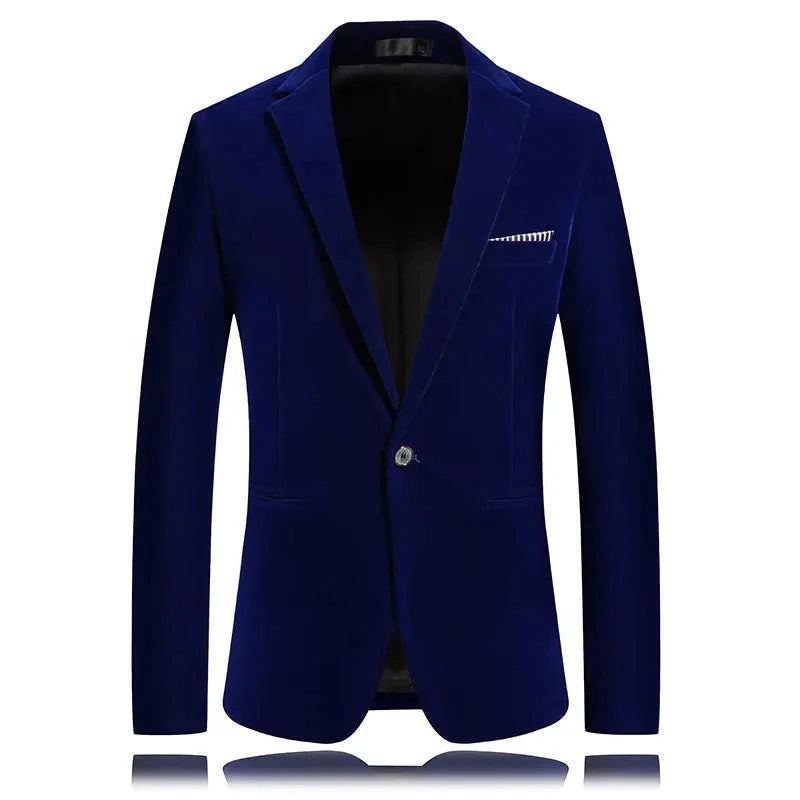 Veste De Costume Pour Hommes D'affaires Décontractée Robe De Mariée En Velours Doré Blazer De Manteau De D'hôte - Bleu