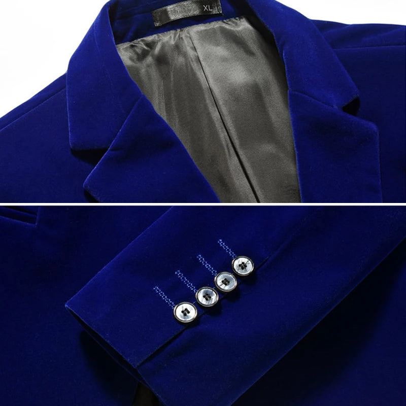 Veste De Costume Pour Hommes D'affaires Décontractée Robe De Mariée En Velours Doré Blazer De Manteau De D'hôte - Bleu