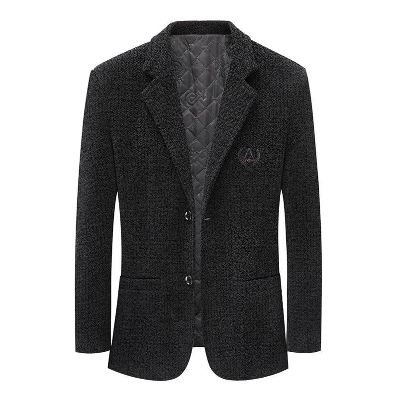 Veste De Costume En Tweed Pour Homme Coupe Cintrée Tendance Beau Décontracté Banquet - Noir