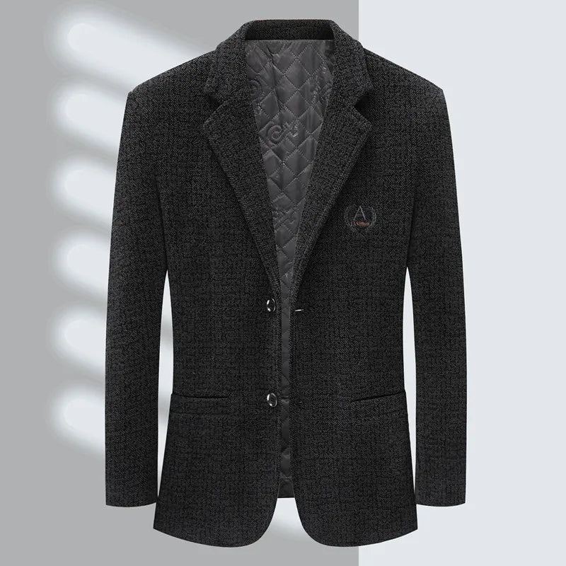 Veste De Costume En Tweed Pour Homme Coupe Cintrée Tendance Beau Décontracté Banquet - Noir