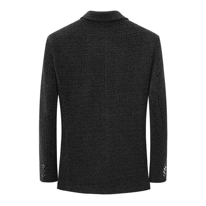 Veste De Costume En Tweed Pour Homme Coupe Cintrée Tendance Beau Décontracté Banquet - Noir