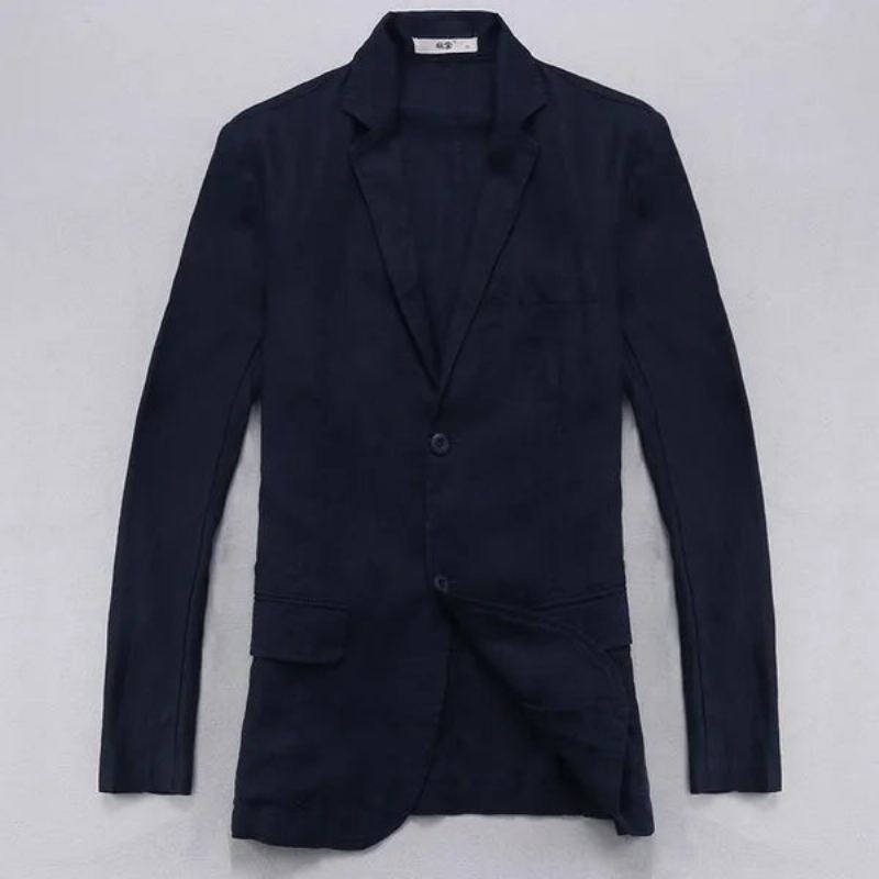 Veste En Lin Hommes Blazer Solide Intelligent Décontracté Vestes - Bleu Marine