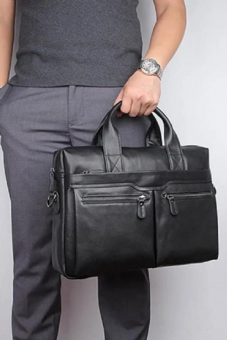 Mallette D'affaires En Cuir Véritable Souple Pour Homme Sac À Main Ordinateur Portable De 14 Pouces Noir